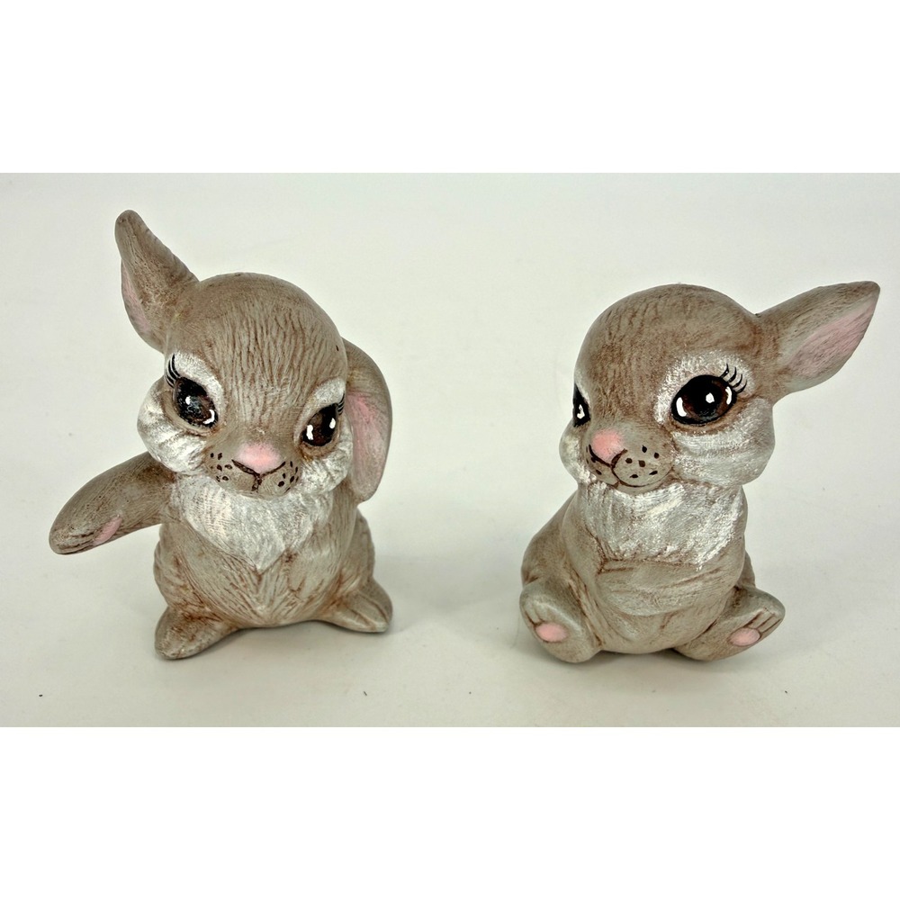 Vtg Bunny Rabbit Figurine Set Cottagecore Nursery‎ Decor Easter Kitsch Pair